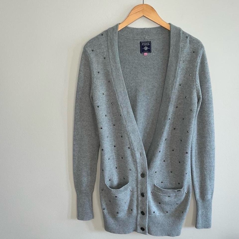 PINK Victoria's Secret Gray Cardigan Sweater V-Neck Long Sleeve